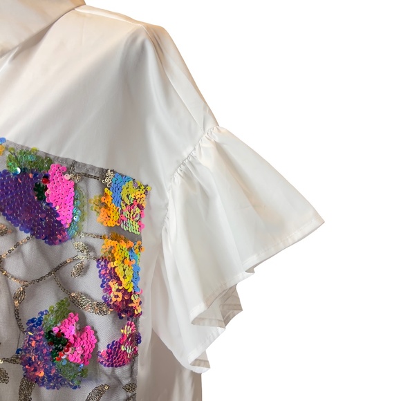 # A230   Nancy  Resort Chic  White Sequin Floral   Shirt Dress  NWT  S - Picture 4 of 8